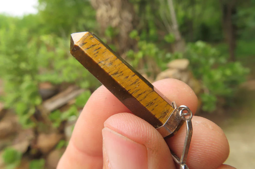Golden Tigers Eye Crystal Point set in Sterling Silver Pendant