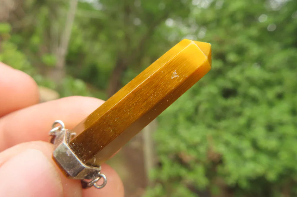 Golden Tigers Eye Crystal Point set in Sterling Silver Pendant
