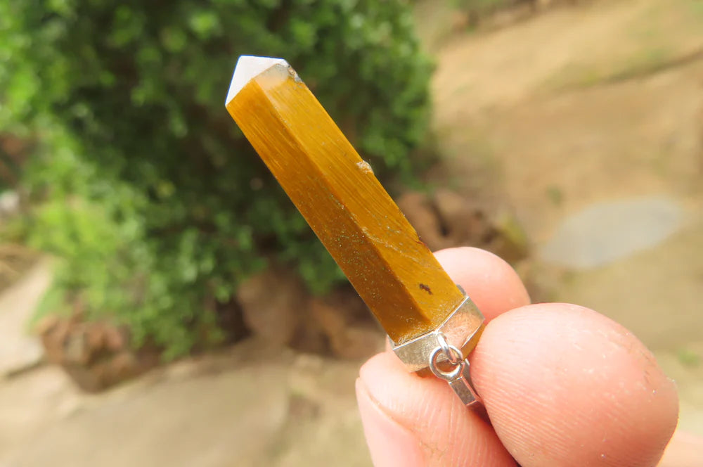 Golden Tigers Eye Crystal Point set in Sterling Silver Pendant