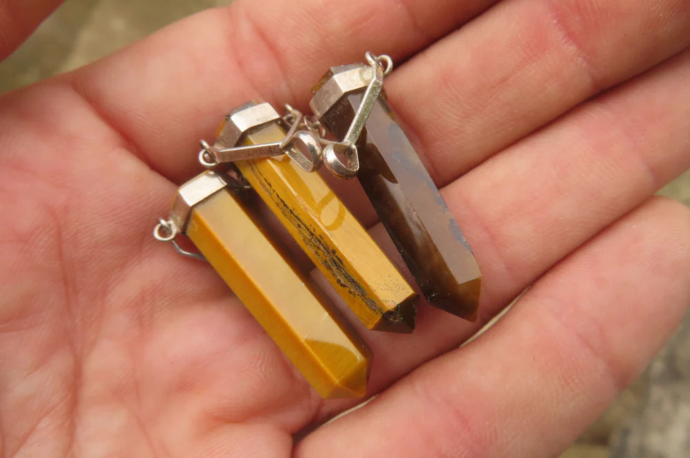 Golden Tigers Eye Crystal Point set in Sterling Silver Pendant