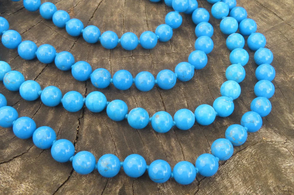 Blue Turquenite Howlite Ball Shaped Bead Necklace