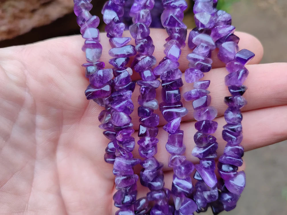 A Grade Gem Amethyst Tumble Chip Beaded Necklace