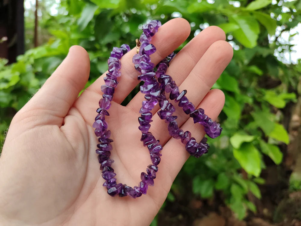 A Grade Gem Amethyst Tumble Chip Beaded Necklace