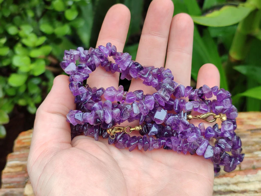 A Grade Gem Amethyst Tumble Chip Beaded Necklace