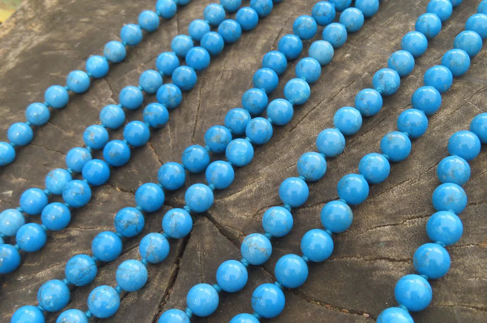 Blue Turquenite Howlite Ball Shaped Bead Necklace