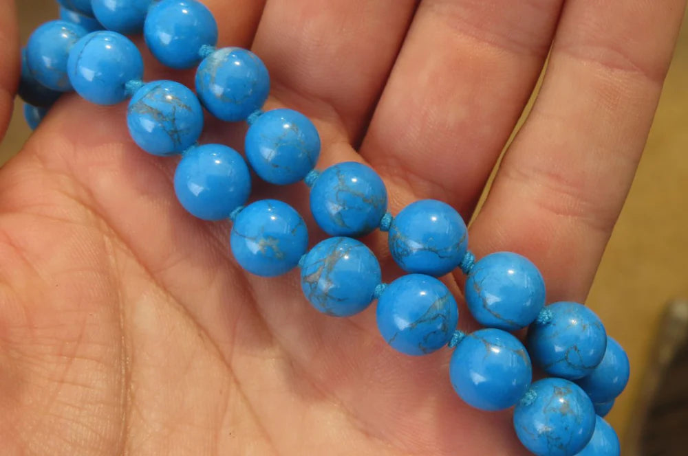 Blue Turquenite Howlite Ball Shaped Bead Necklace