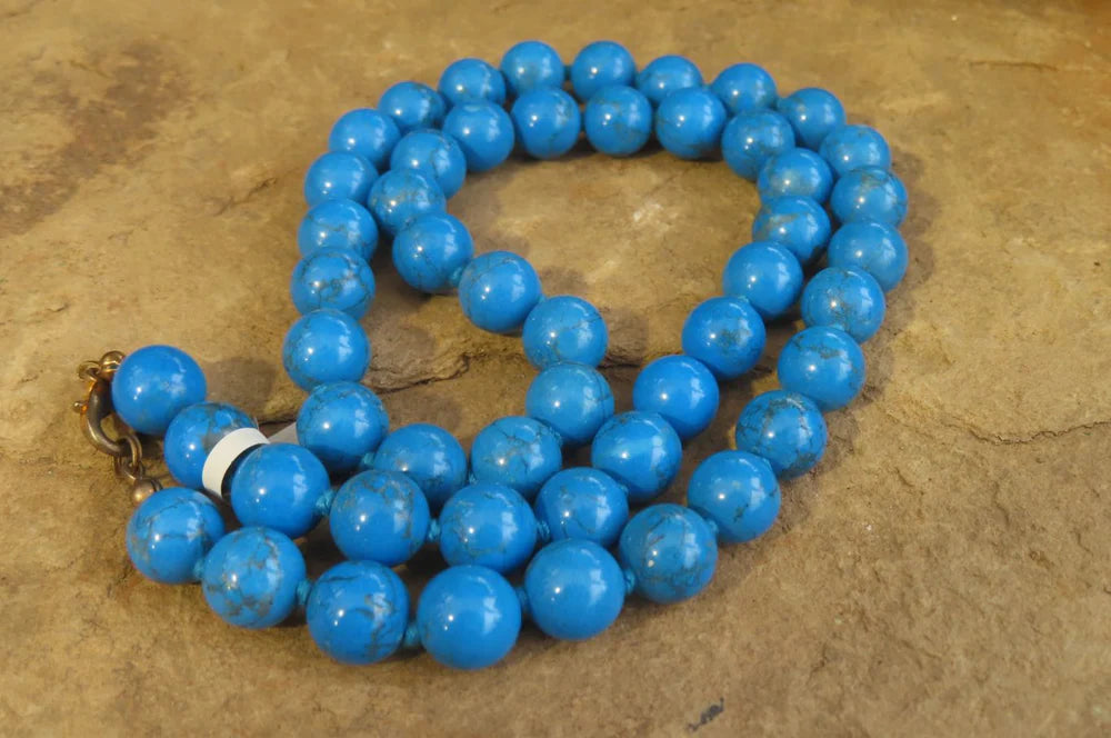 Blue Turquenite Howlite Ball Shaped Bead Necklace