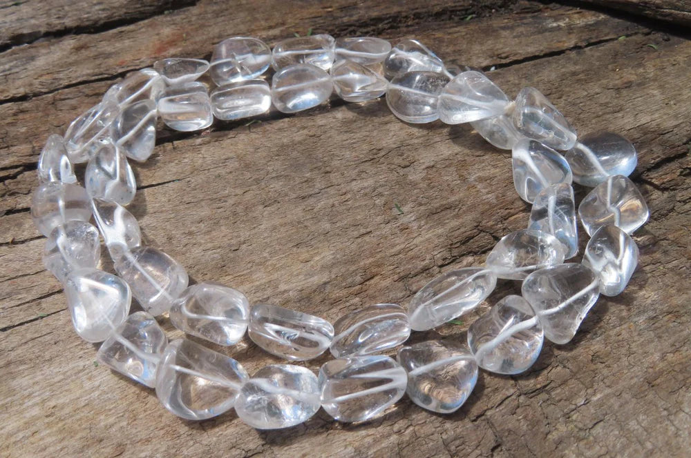 Clear Quartz Rock Crystal Tumble Chip Bead Necklace