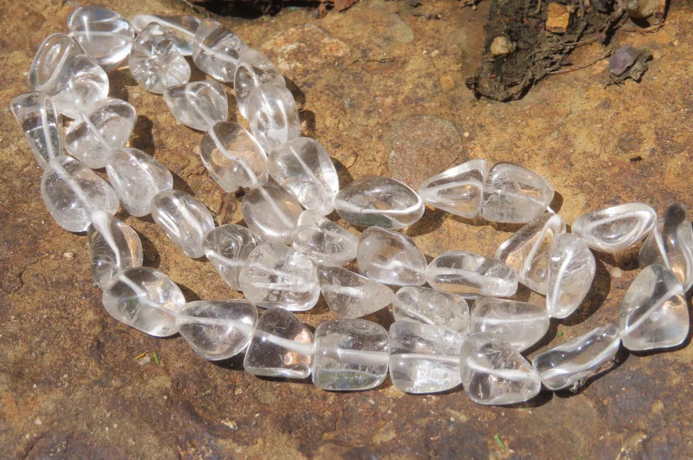 Clear Quartz Rock Crystal Tumble Chip Bead Necklace