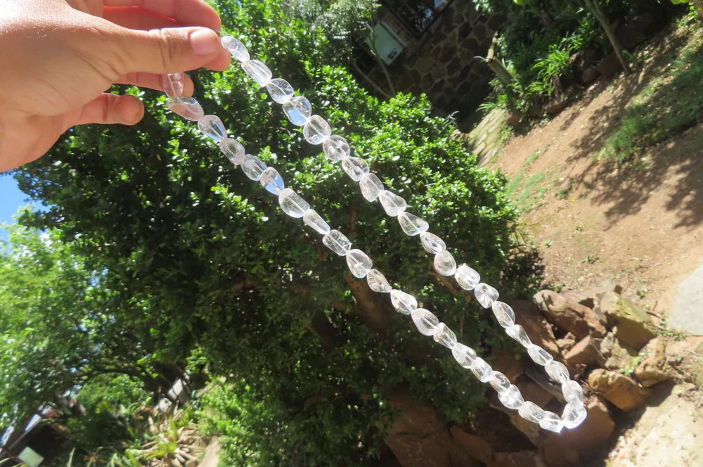Clear Quartz Rock Crystal Tumble Chip Bead Necklace