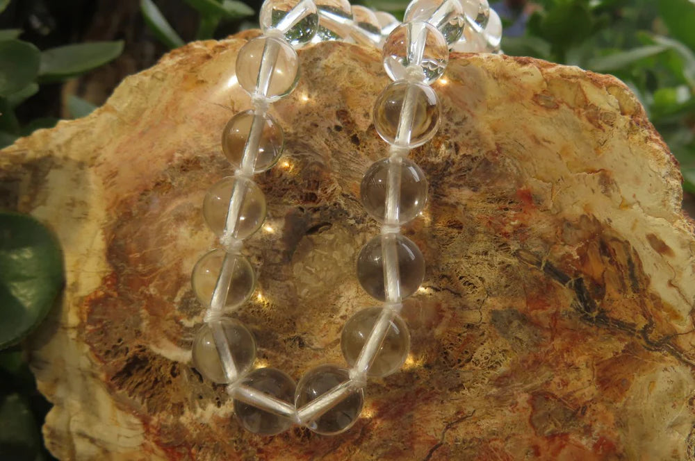 Clear Quartz Rock Crystal Ball Shaped Bead Necklace