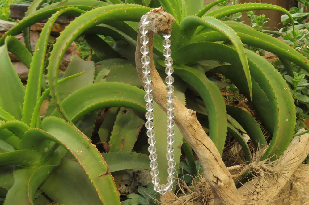 Clear Quartz Rock Crystal Ball Shaped Bead Necklace