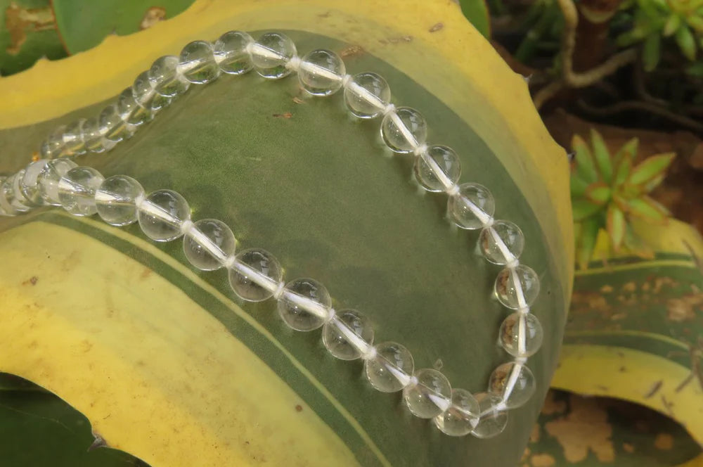 Clear Quartz Rock Crystal Ball Shaped Bead Necklace