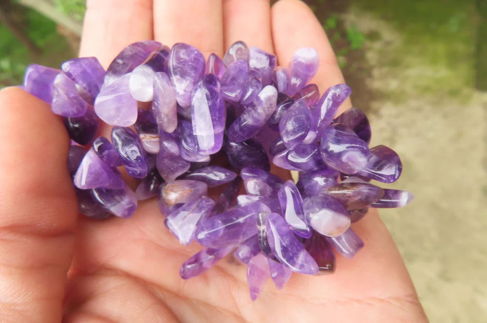 Chevron Amethyst Beaded Tumble Chip Necklace