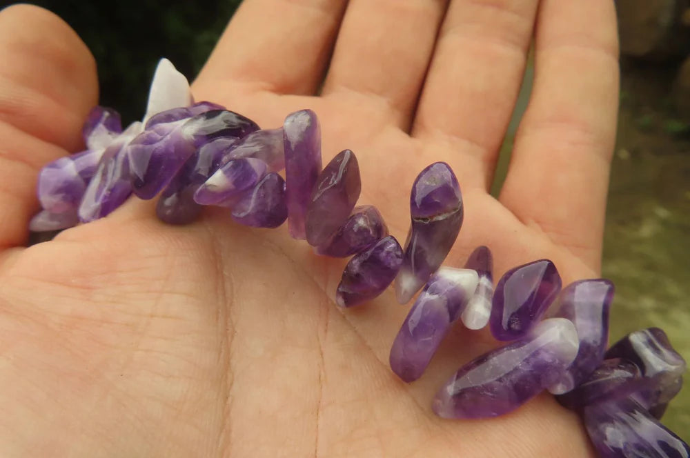 Chevron Amethyst Beaded Tumble Chip Necklace