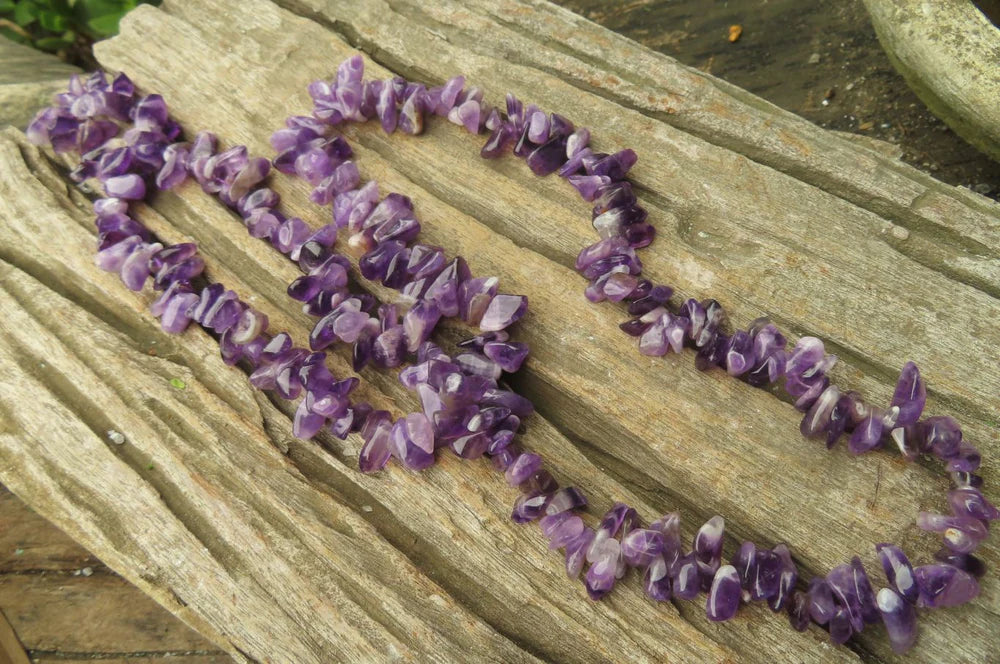 Chevron Amethyst Beaded Tumble Chip Necklace