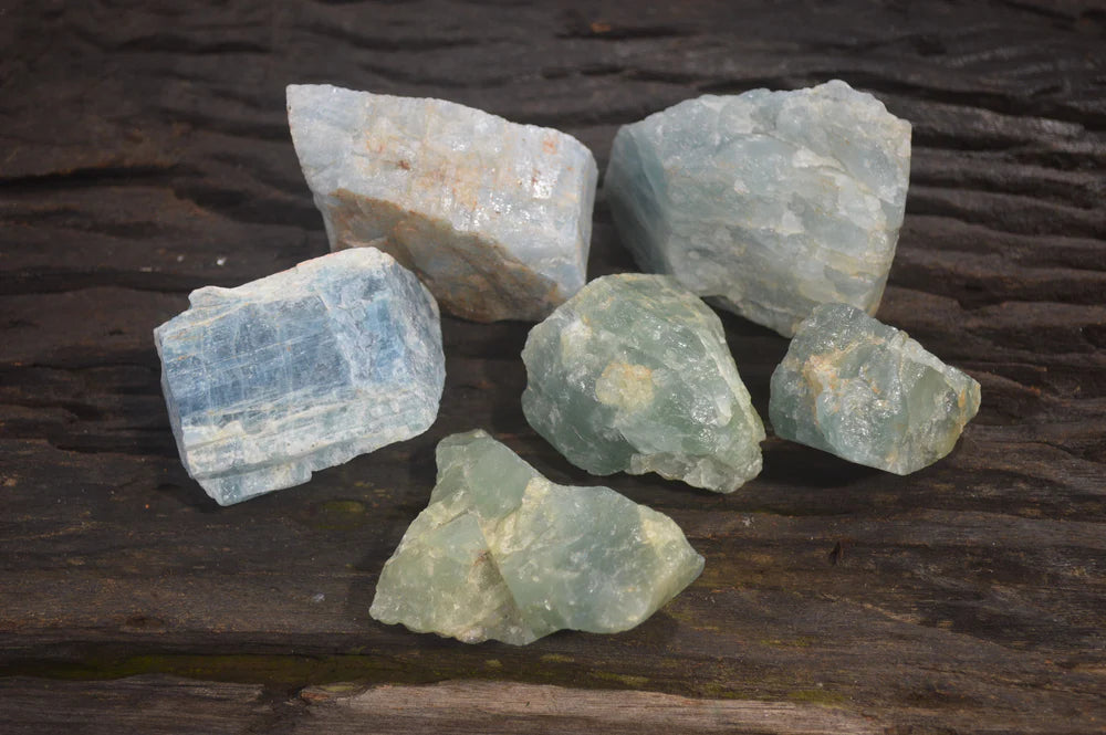 Natural Blue Aquamarine Cobbed Specimens x 6 From Angola