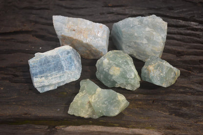 Natural Blue Aquamarine Cobbed Specimens x 6 From Angola