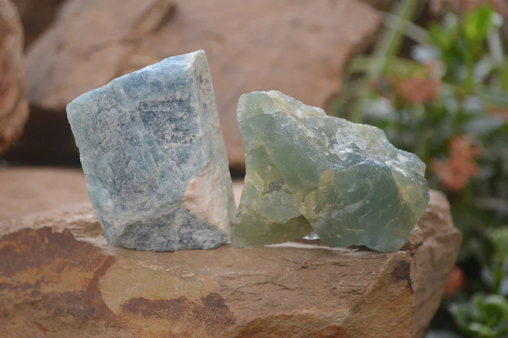 Natural Blue Aquamarine Cobbed Specimens x 6 From Angola