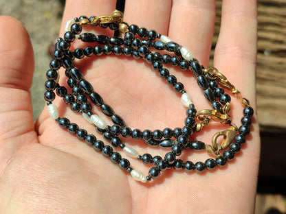 Hematite and Freshwater Pearl Beaded Bracelet