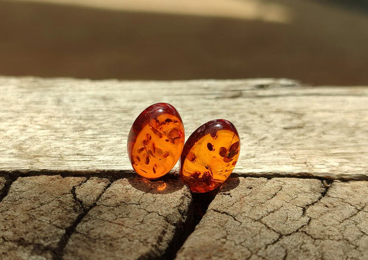 Pair Of Fossilised Baltic Amber Cabochons