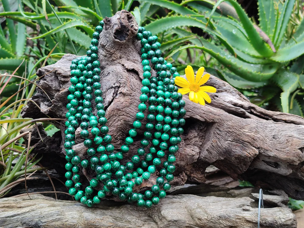 Malachite Ball Shaped 8 mm Beaded Necklace