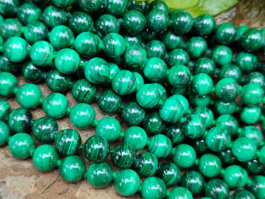 Malachite Ball Shaped 8 mm Beaded Necklace