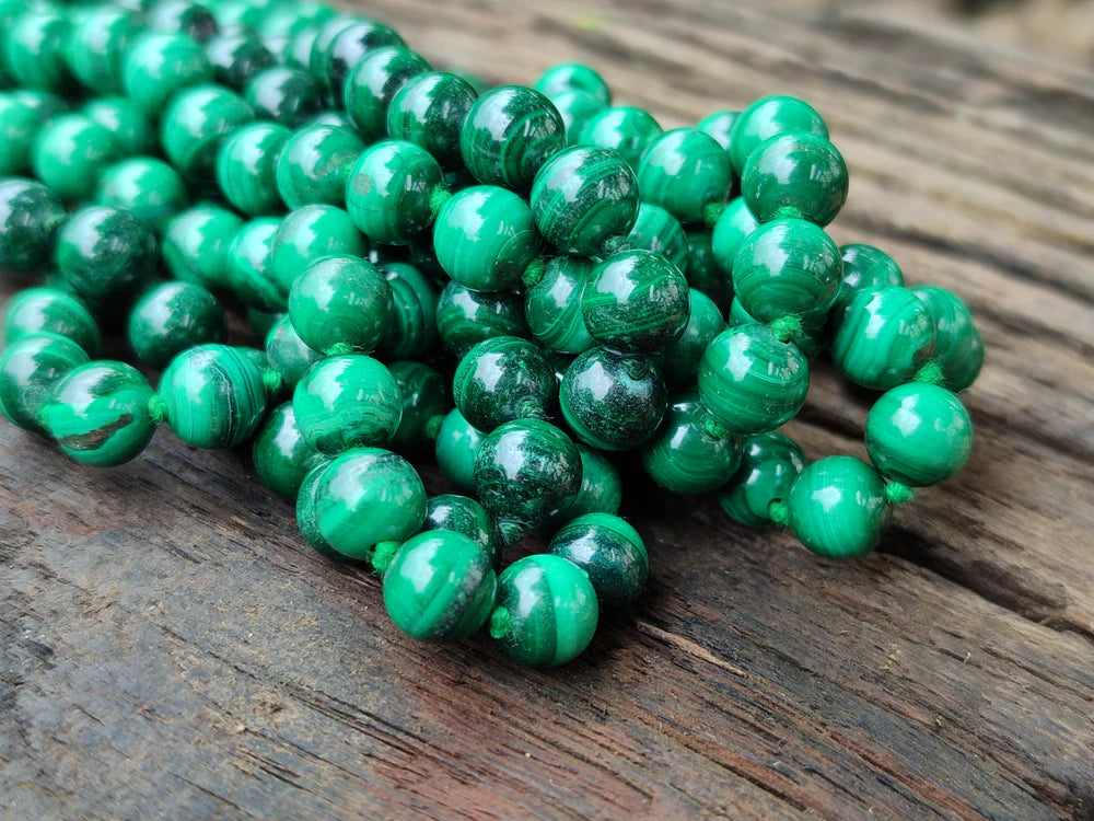 Malachite Ball Shaped 8 mm Beaded Necklace