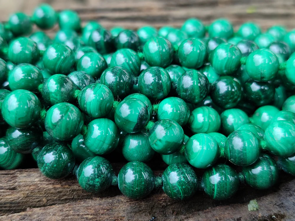 Malachite Ball Shaped 8 mm Beaded Necklace