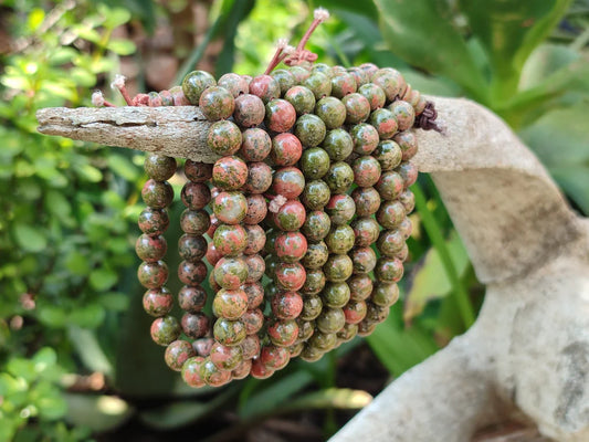 Unakite Beaded Stretch Buddha Bracelet