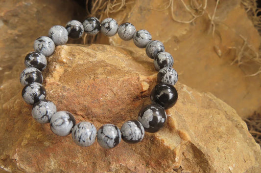 Snowflake Obsidian Beaded Clip On Bracelet