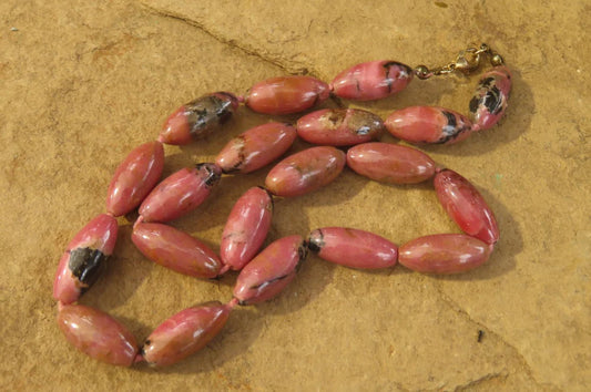 Rhodonite Barrel Shaped Beaded Necklace