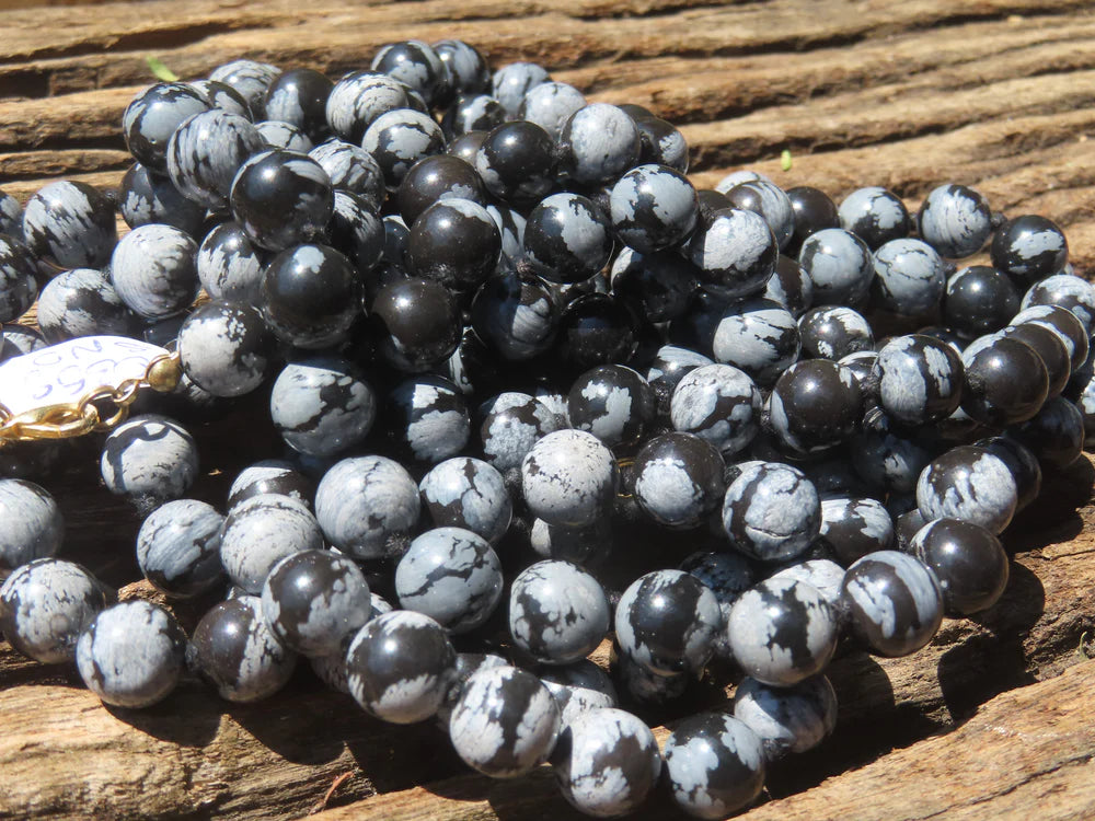 Snowflake Obsidian Ball Shaped Beaded Necklace