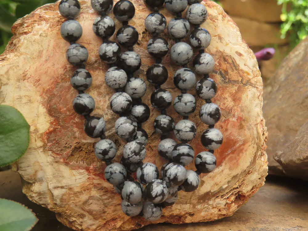 Snowflake Obsidian Ball Shaped Beaded Necklace