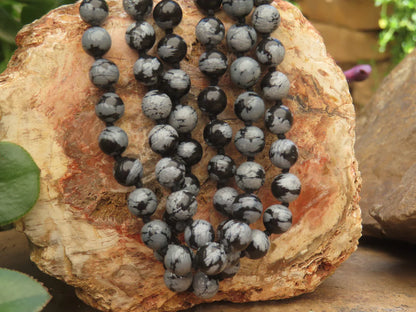 Snowflake Obsidian Ball Shaped Beaded Necklace