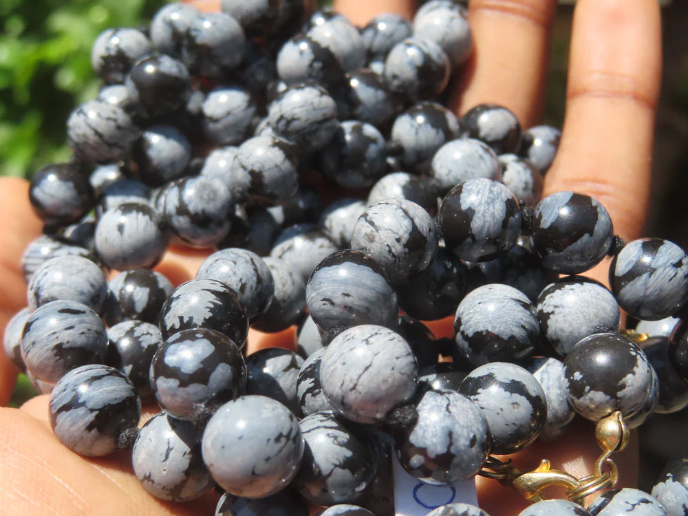 Snowflake Obsidian Ball Shaped Beaded Necklace
