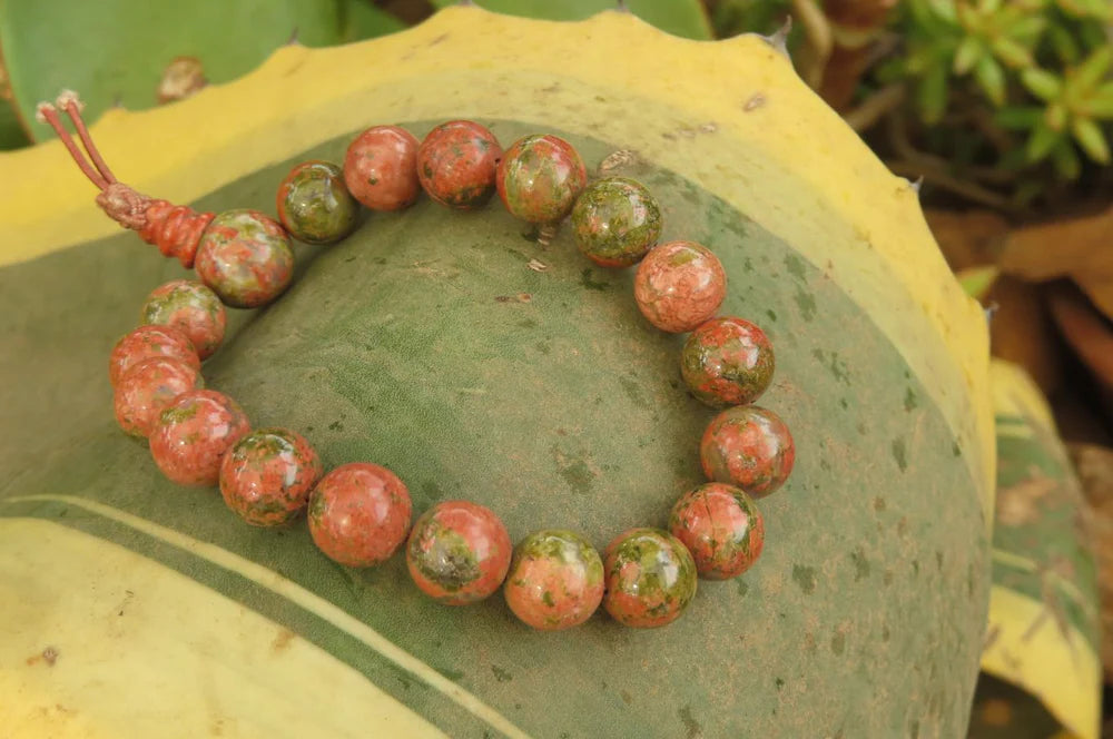Unakite Beaded Stretch Buddha Bracelet