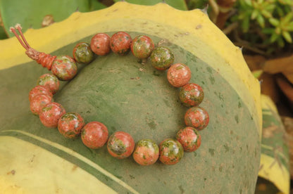 Unakite Beaded Stretch Buddha Bracelet