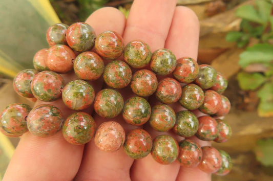 Unakite Beaded Stretch Buddha Bracelet
