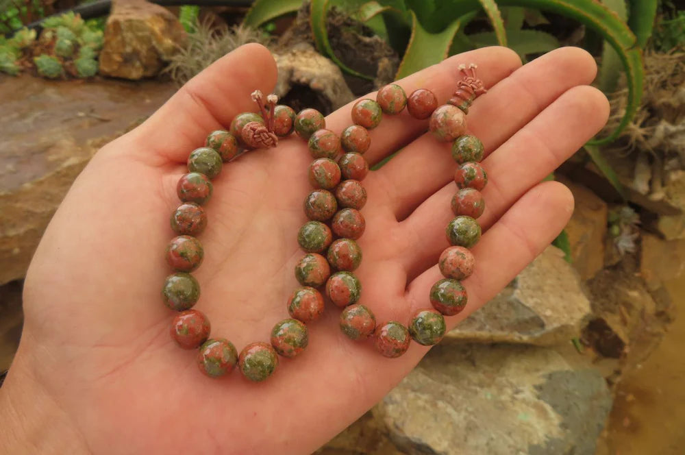 Unakite Beaded Stretch Buddha Bracelet