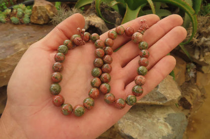 Unakite Beaded Stretch Buddha Bracelet