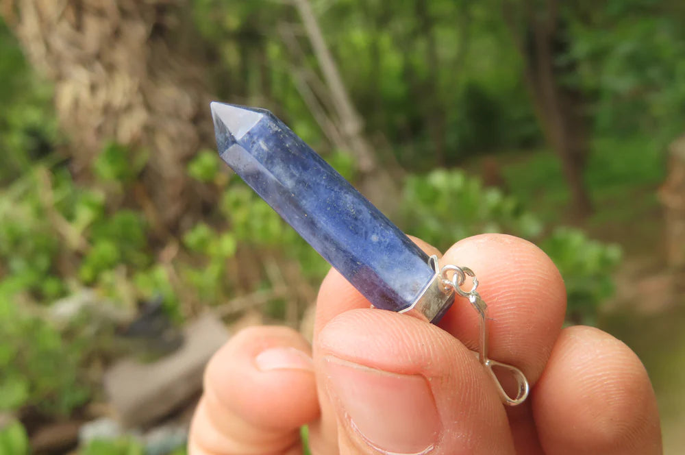 Sodalite Crystal Point set with Sterling Silver Pendant